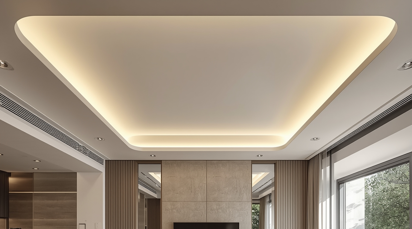 Wealthymining stretch ceiling project in a modern living room